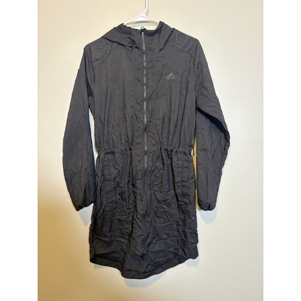 Adidas Hooded Dress Jacket Windbreaker Black XS Rain Running Athlesiure Outdoors